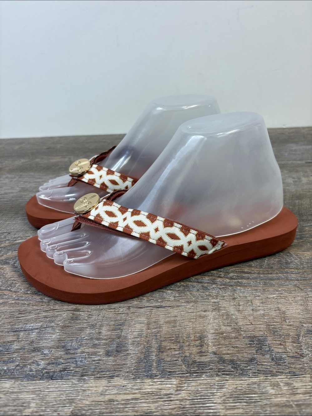 Lindsay Phillips Lulu-Tu Brown Cream Print Flip Flops Women’s Size 8